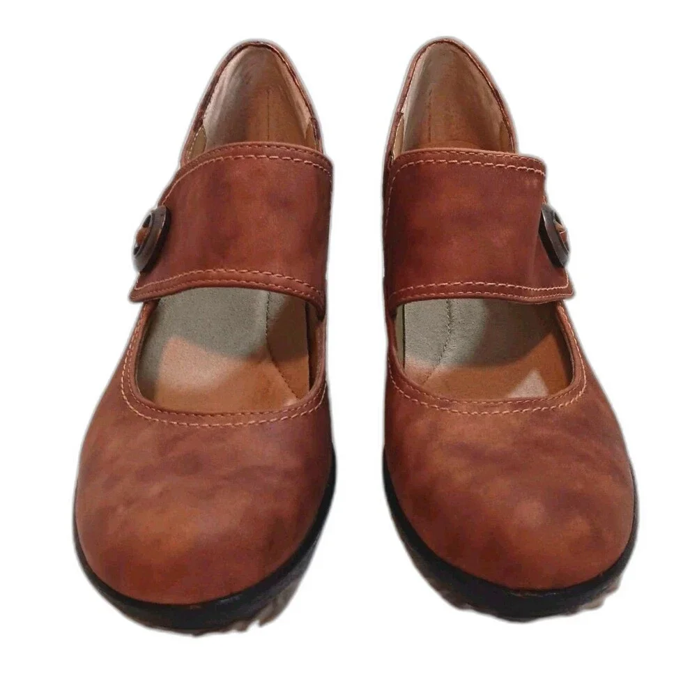 Softspots Brown Leather Mary Jane Block Heels Size 9 Slip On - Picture 2 of 10